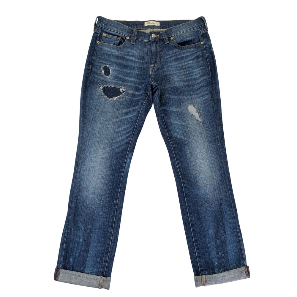 Madewell‎ Slim Boyjean Distressed Dark Wash Denim Jeans Size 27 A0376 Indigo